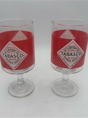 2 McIlhenny Co. Tabasco Red Pepper Sauce Bloody Mary  Stemmed Drinking Glasses